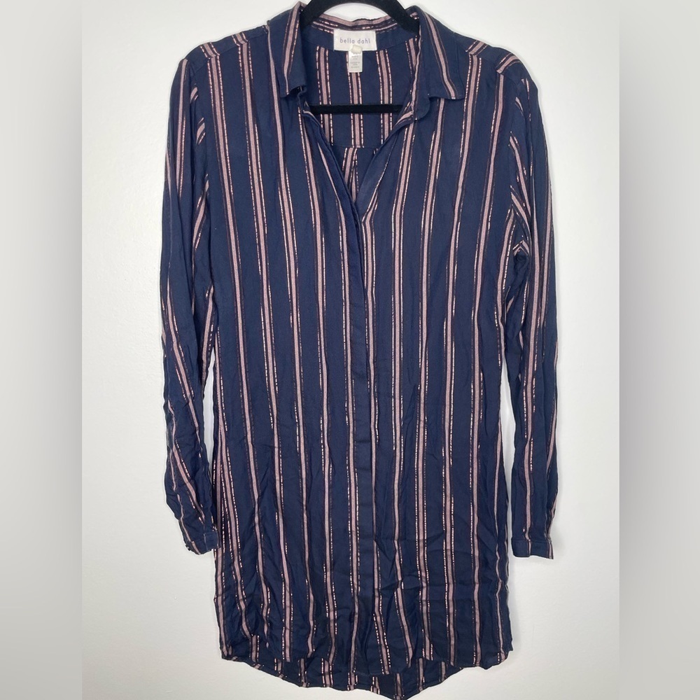 Bella Dahl Navy and Pink Striped Long Sleeve Dress